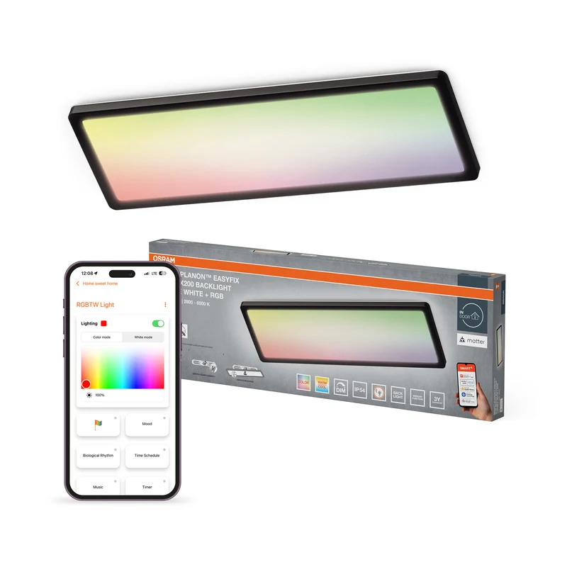 OSRAM Matter SMART+ PLANON SLIM EASYFIX LED Panel Backlight Deckenleuchte 58X20cm RGBTW DIM IP54, schwarz